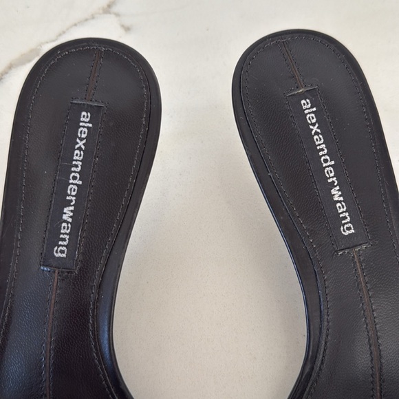 Alexander Wang Black Jo Crystal Logo Slide Silver Sandals Kitten Heel Size 36/ 6 - Picture 15 of 16